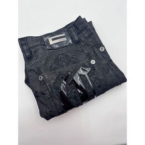 Vintage COOGI Luxe Ash Black Denim Leather Jeans Men's Size 38x34 Y2K JNCO Style